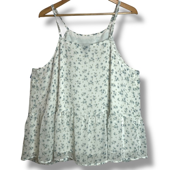 Torrid Floral Crinkled Chiffon Relaxed Cami Sz 1X Boho Babydoll‎ White Blue - Picture 3 of 12